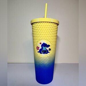 Disney Stitch Tumbler, Yellow and Blue Gradient studded Tumbler with Straw